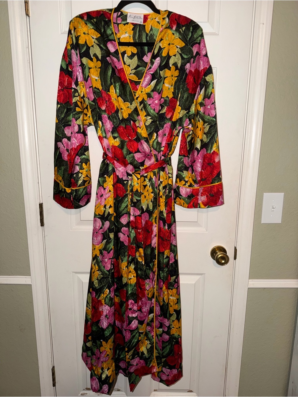 VTG Mary McFadden 2pc Peignoir Set Robe & Gown 80s Bold Floral Maximalist